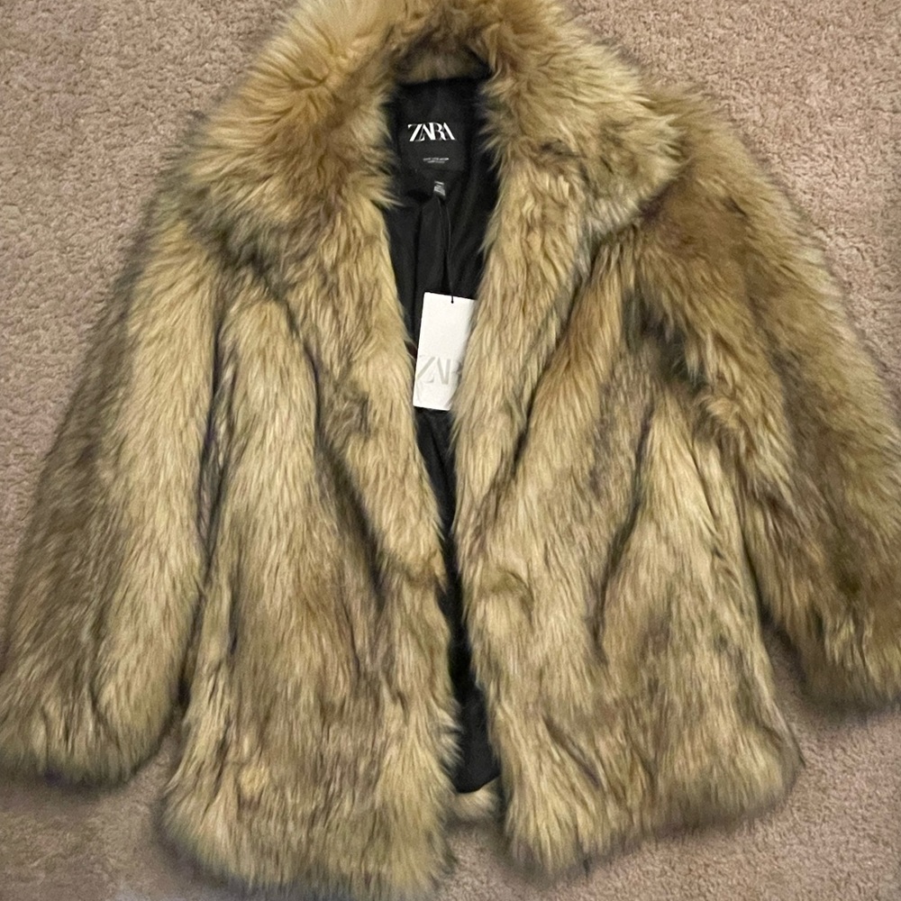 Zara, faux fur coat, Size:S